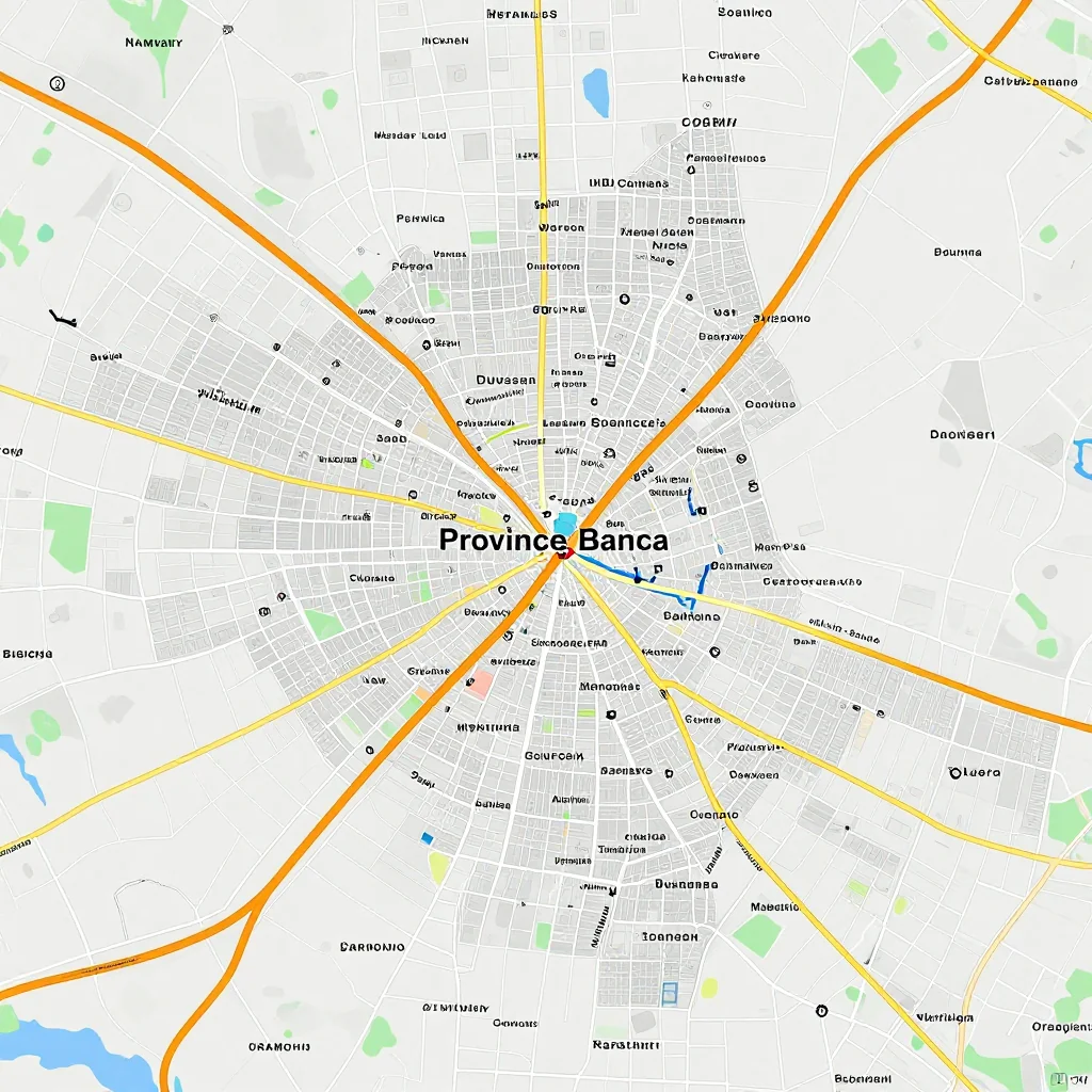 Detailed street map showing roads, highways, neighborhoods, and urban layout of Province des Banwa, Burkina Faso