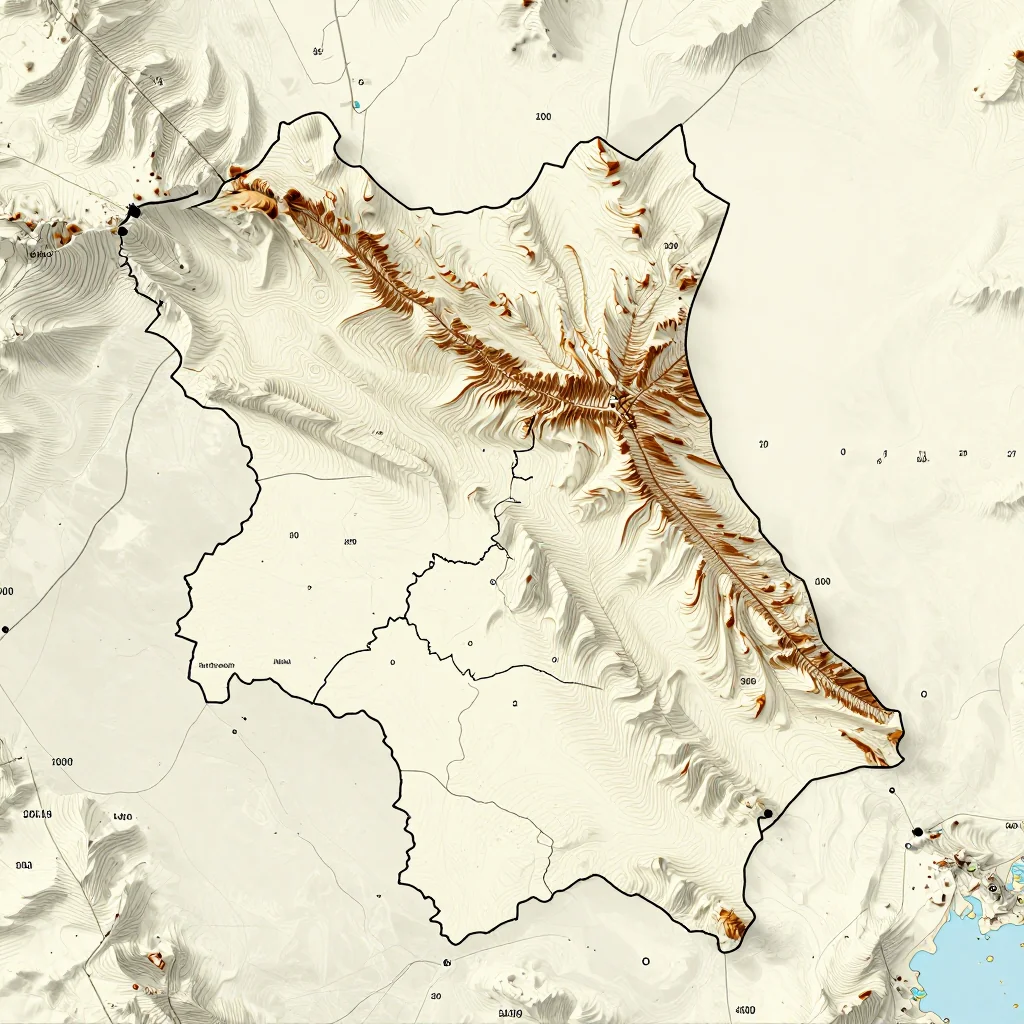 3D topographic map showing elevation contours, mountain ranges, and terrain features of Province des Banwa, Burkina Faso