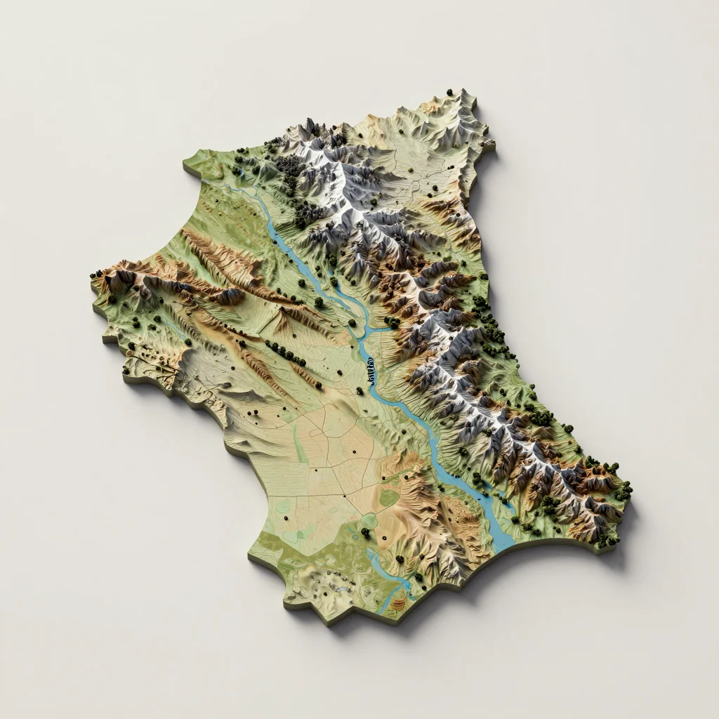 Isometric 3D topographic visualization showing elevation and terrain of Province des Banwa, Burkina Faso