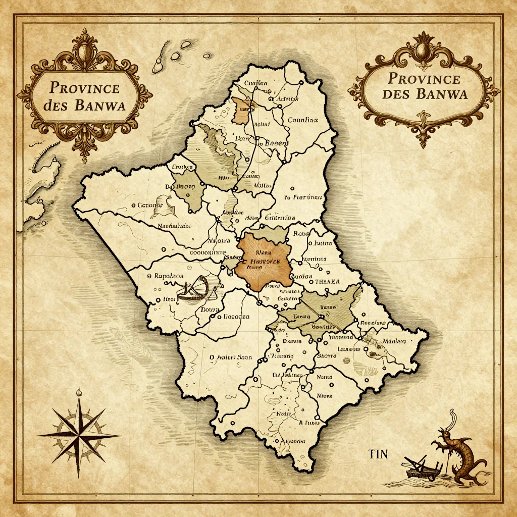 Antique vintage map of Province des Banwa, Burkina Faso showing historical cartography style