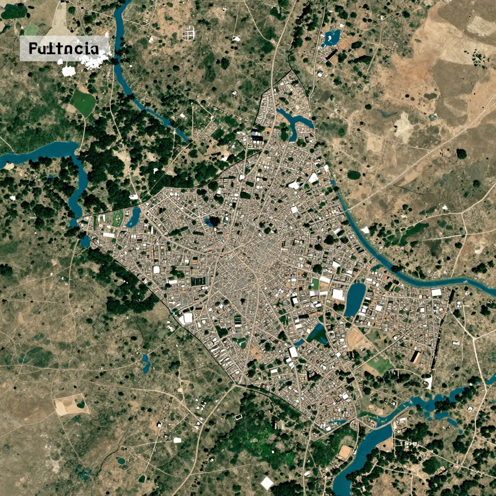 High-resolution satellite image of Province du Mouhoun, Burkina Faso showing land cover, urban areas, and natural features from space