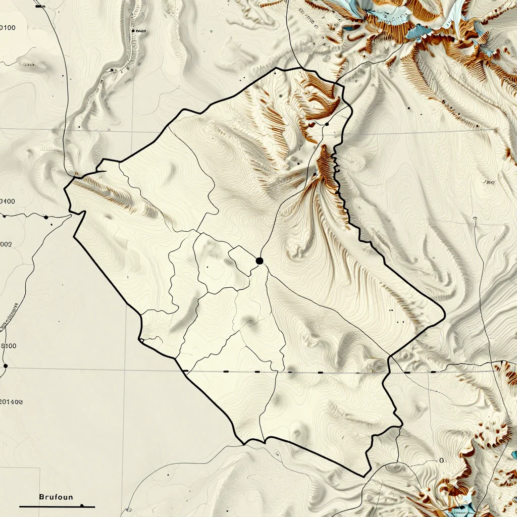 3D topographic map showing elevation contours, mountain ranges, and terrain features of Province du Mouhoun, Burkina Faso