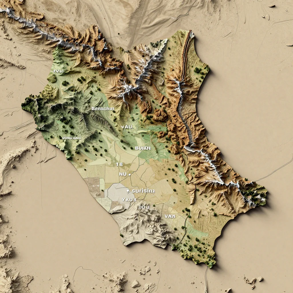 Isometric 3D topographic visualization showing elevation and terrain of Province du Mouhoun, Burkina Faso