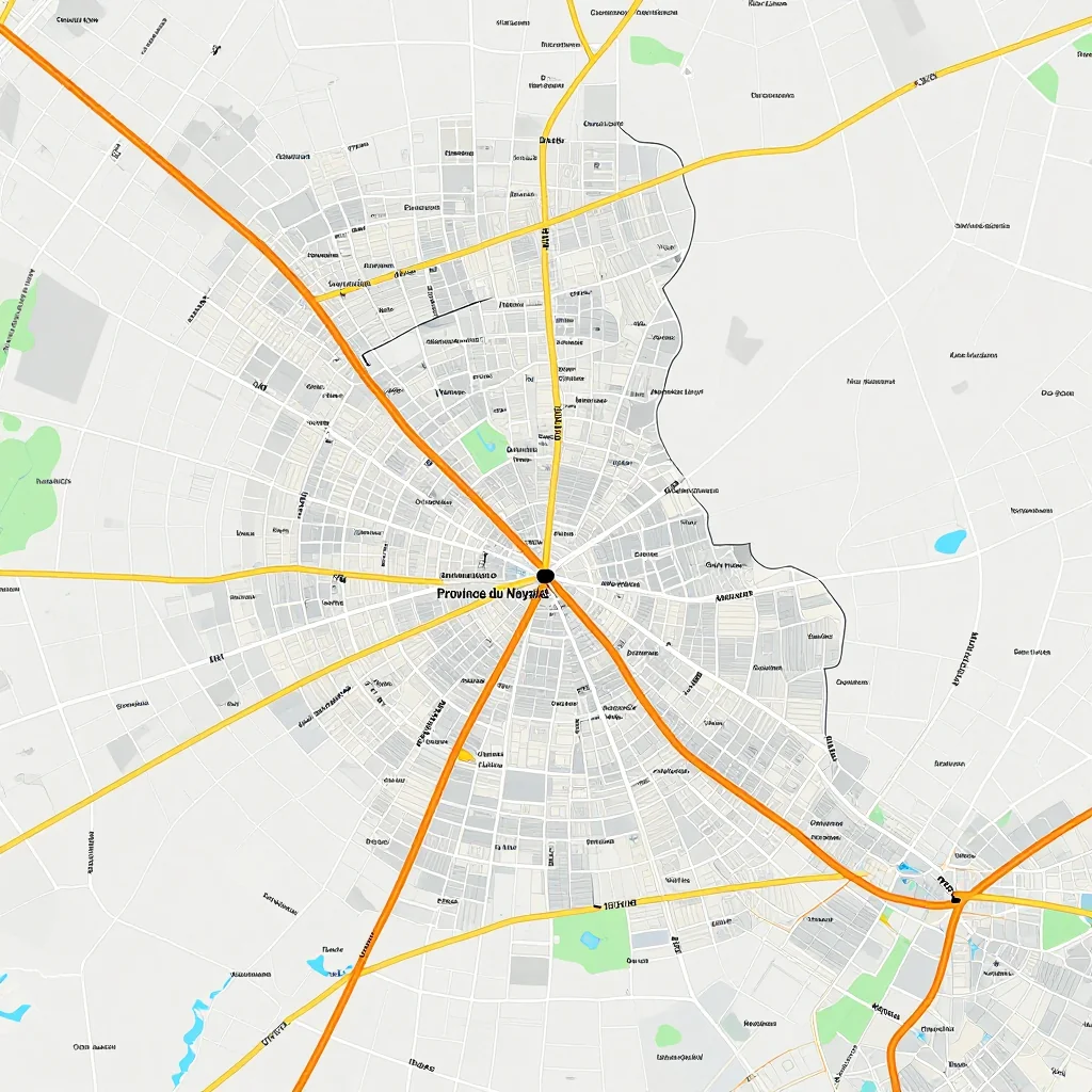 Detailed street map showing roads, highways, neighborhoods, and urban layout of Province du Nayala, Burkina Faso