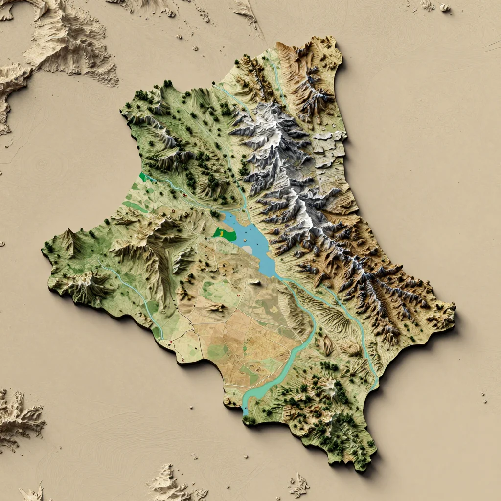 Isometric 3D topographic visualization showing elevation and terrain of Province du Nayala, Burkina Faso