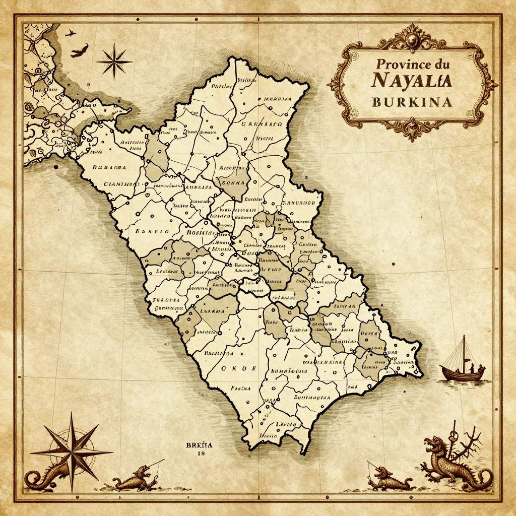 Antique vintage map of Province du Nayala, Burkina Faso showing historical cartography style