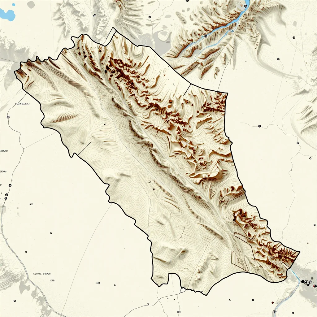 3D topographic map showing elevation contours, mountain ranges, and terrain features of Province du Sourou, Burkina Faso