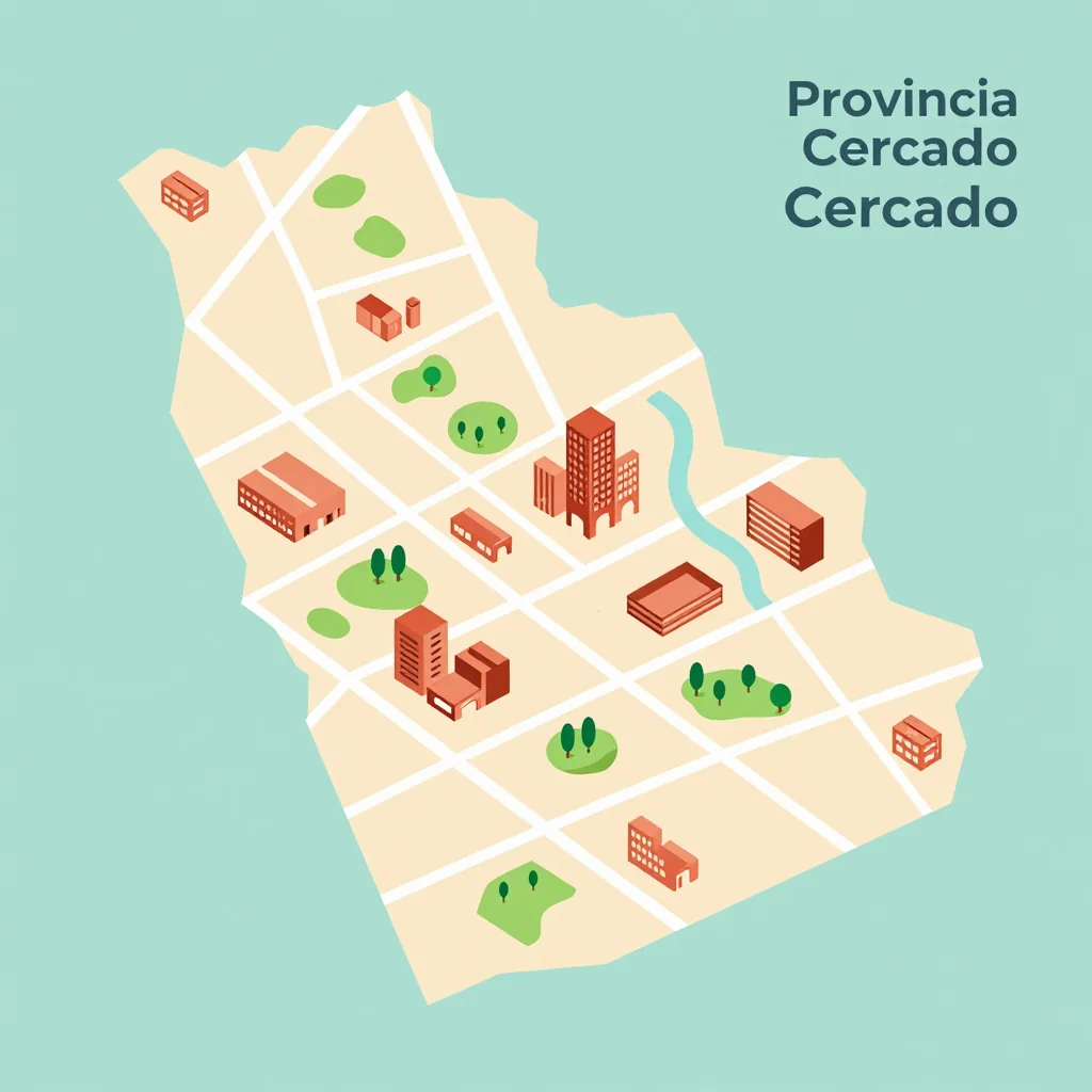 Isometric flat design tourist map of Provincia Cercado, Bolivia showing landmarks, attractions, and points of interest