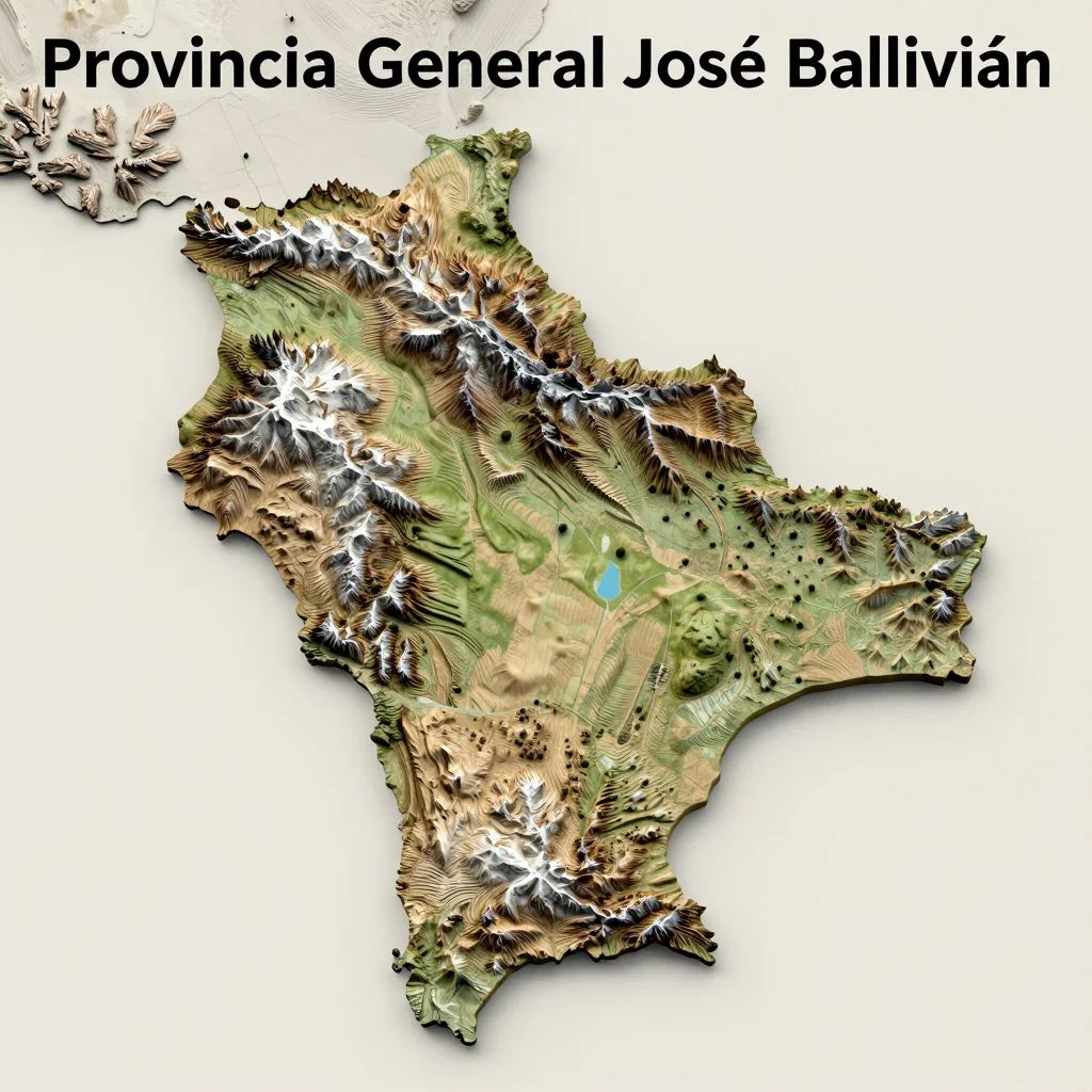 3D Isometric Topographic Map of Provincia General José Ballivián, Bolivia Isometric 3D topographic visualization showing elevation and terrain of Provincia General José Ballivián, Bolivia