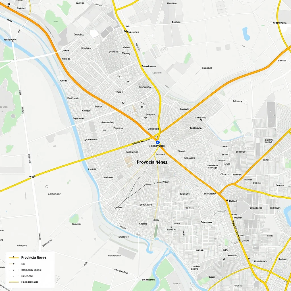 Detailed street map showing roads, highways, neighborhoods, and urban layout of Provincia Iténez, Bolivia