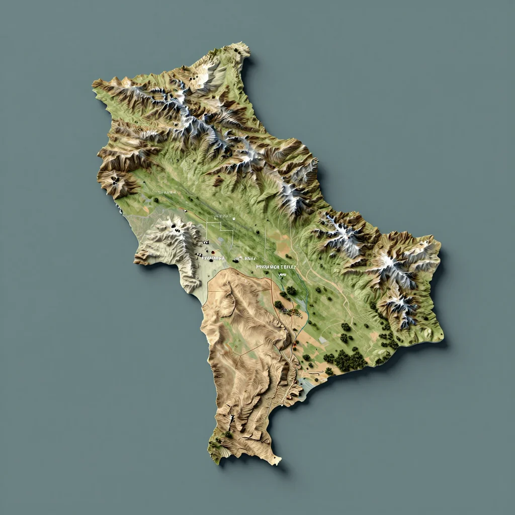 Isometric 3D topographic visualization showing elevation and terrain of Provincia Iténez, Bolivia
