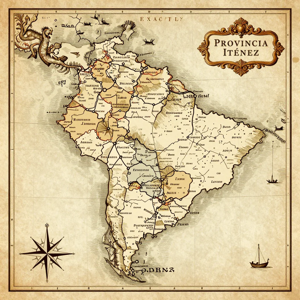 Antique vintage map of Provincia Iténez, Bolivia showing historical cartography style
