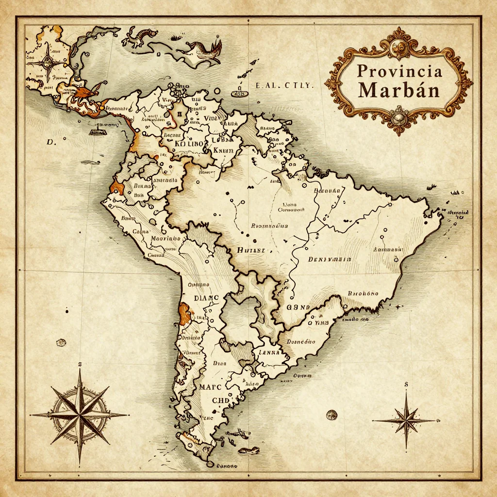 Antique vintage map of Provincia Marbán, Bolivia showing historical cartography style