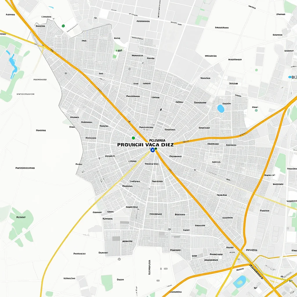 Detailed street map showing roads, highways, neighborhoods, and urban layout of Provincia Vaca Diez, Bolivia