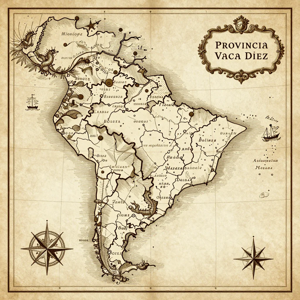 Antique vintage map of Provincia Vaca Diez, Bolivia showing historical cartography style