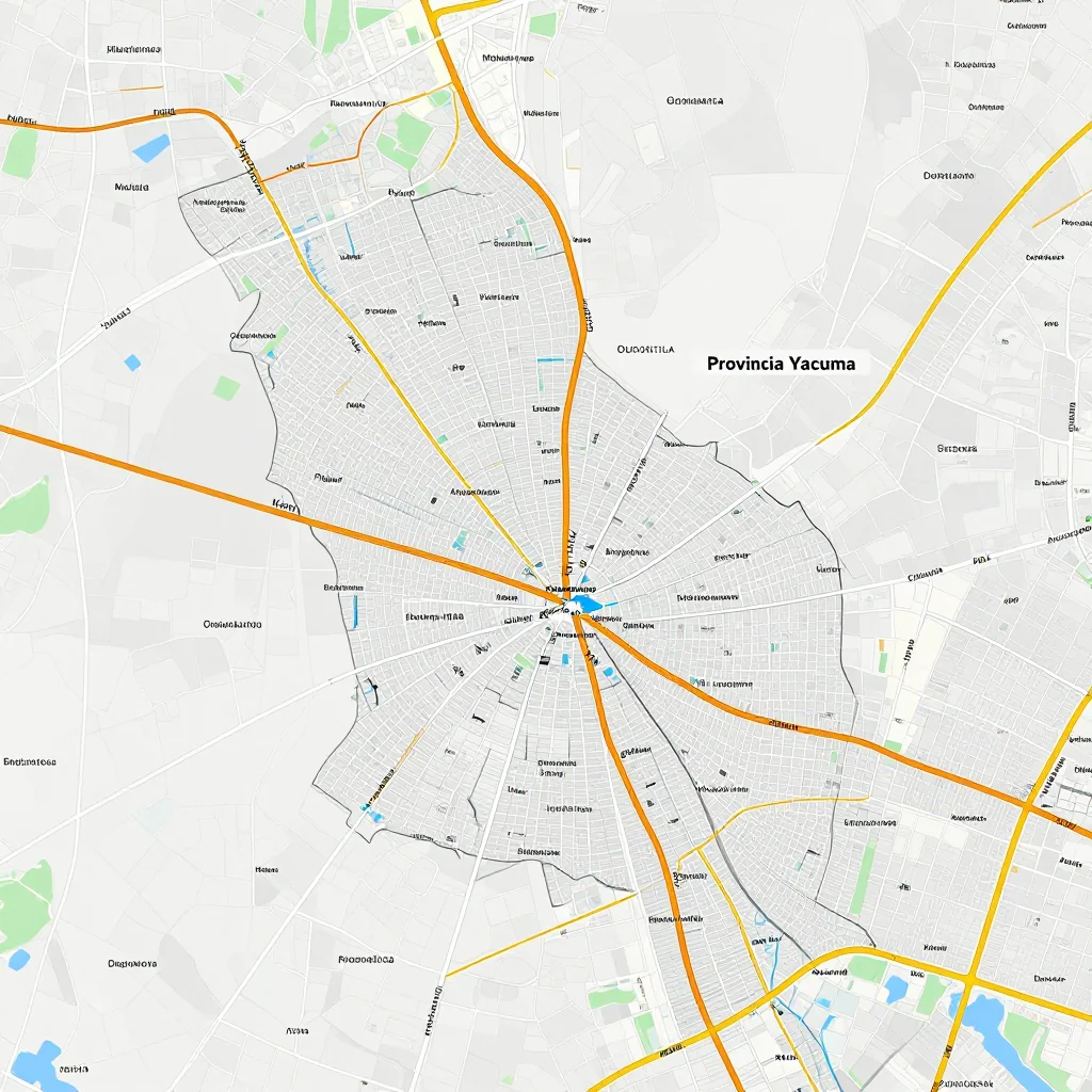 Detailed street map showing roads, highways, neighborhoods, and urban layout of Provincia Yacuma, Bolivia