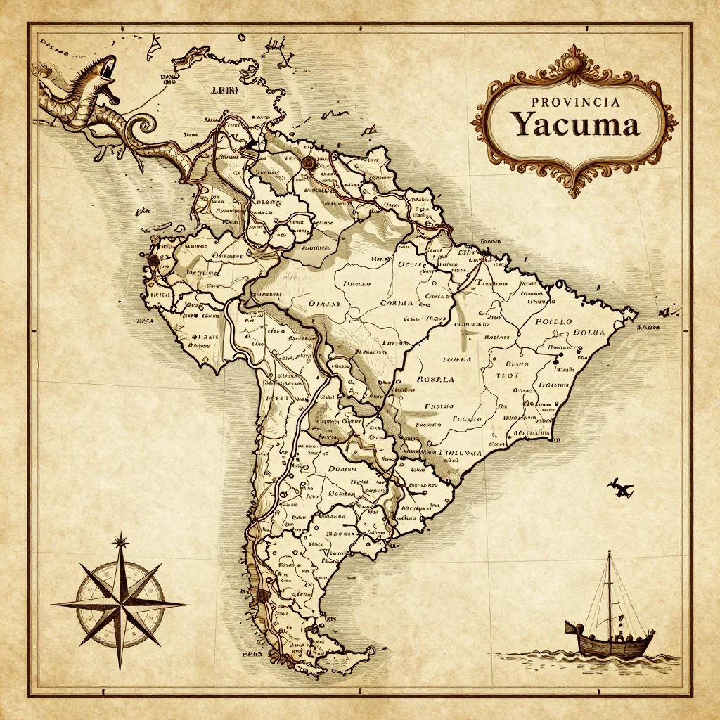 Antique vintage map of Provincia Yacuma, Bolivia showing historical cartography style