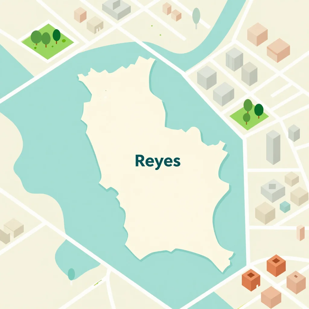 Isometric flat design tourist map of Reyes, Bolivia showing landmarks, attractions, and points of interest
