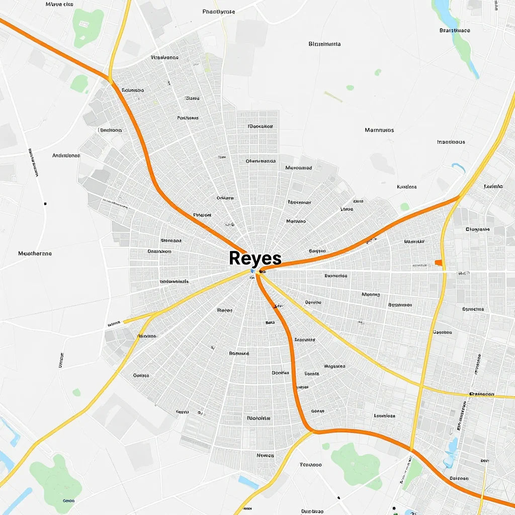 Detailed street map showing roads, highways, neighborhoods, and urban layout of Reyes, Bolivia