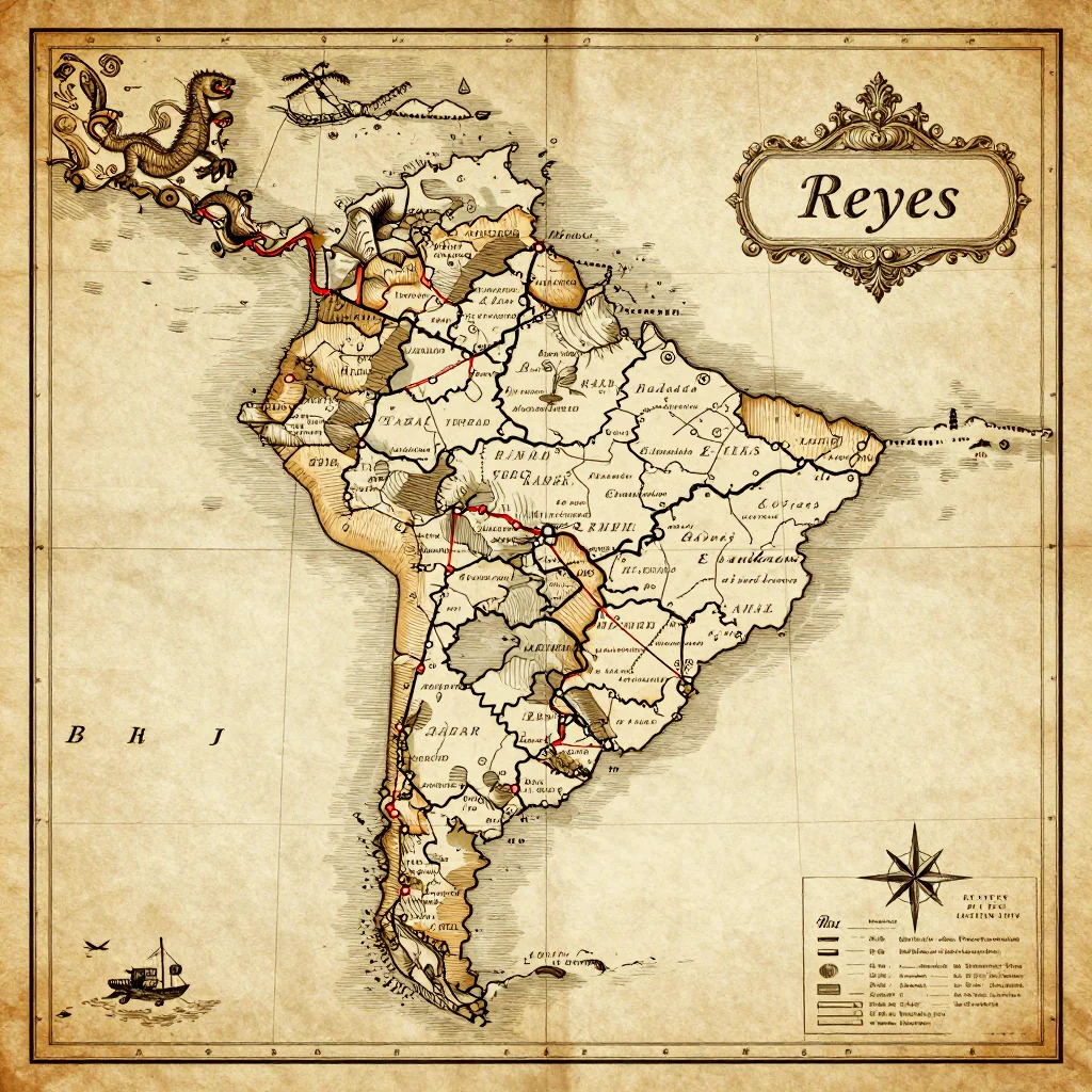 Antique vintage map of Reyes, Bolivia showing historical cartography style