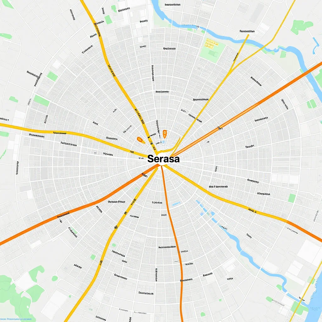 Detailed street map showing roads, highways, neighborhoods, and urban layout of Serasa, Brunei