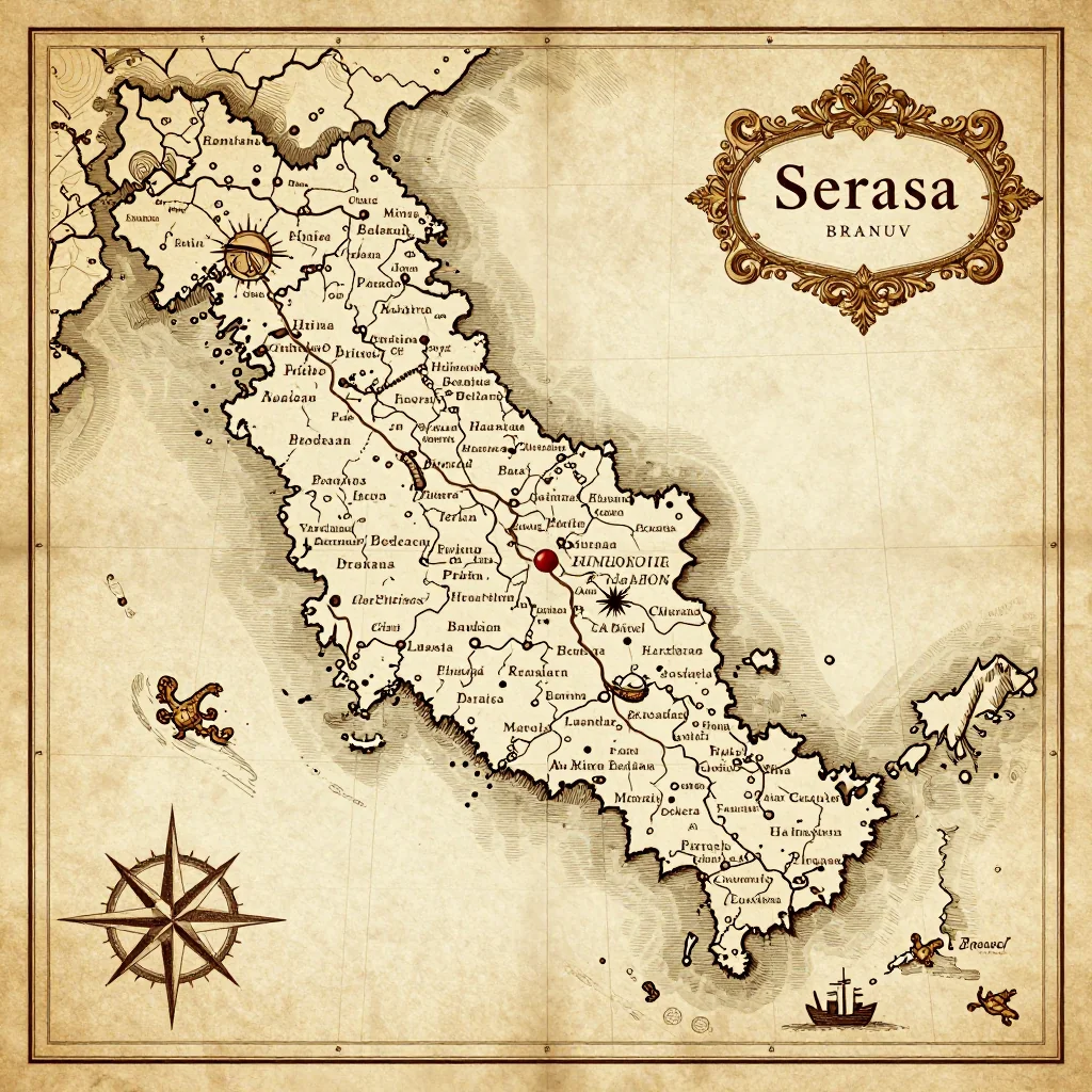 Antique vintage map of Serasa, Brunei showing historical cartography style