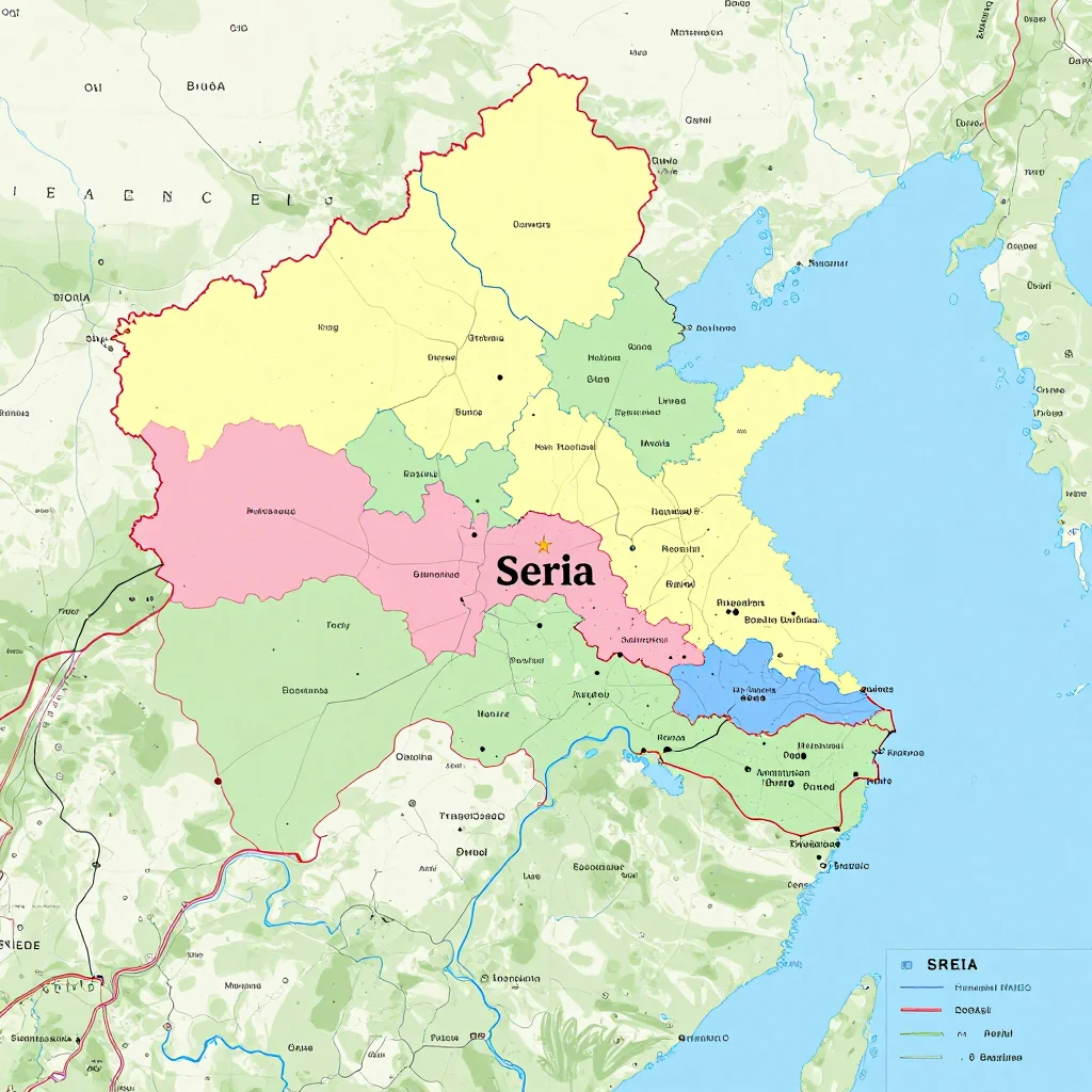 Political map showing borders, administrative divisions, major cities, and capital of Seria, Brunei