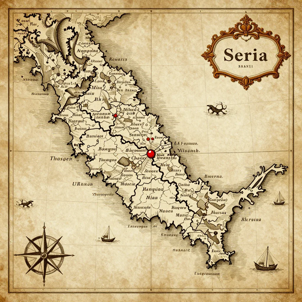 Antique vintage map of Seria, Brunei showing historical cartography style