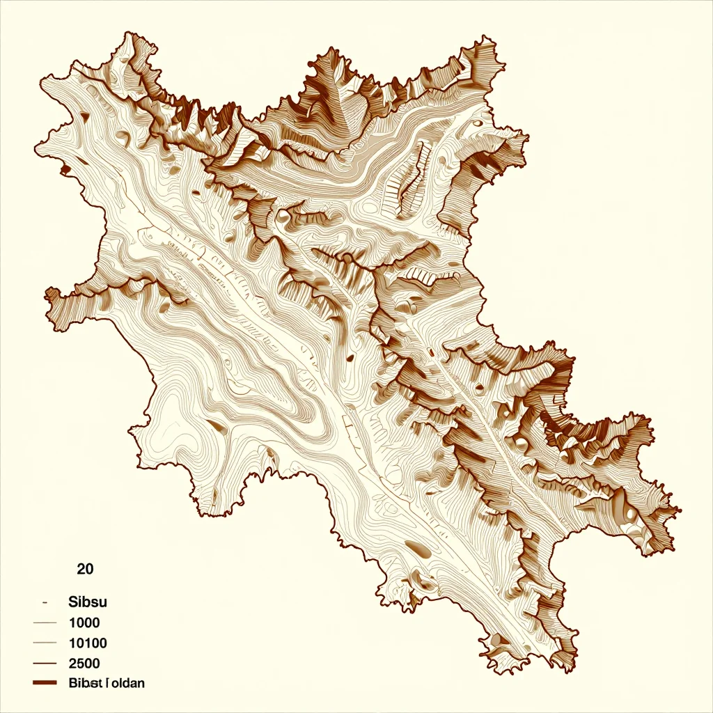Topographic Relief Map of Sibsu, Bhutan 3D topographic map showing elevation contours, mountain ranges, and terrain features of Sibsu, Bhutan