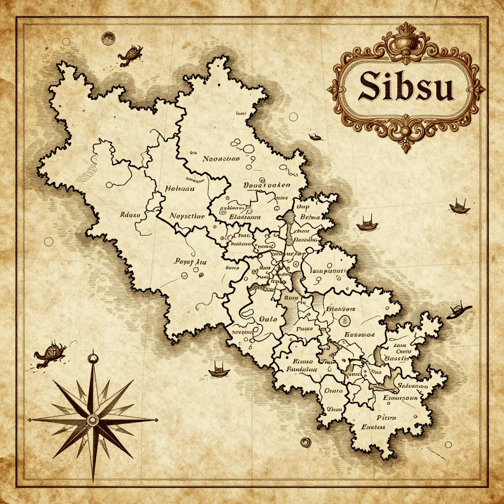 Historical Vintage Map of Sibsu, Bhutan - Antique Cartography Antique vintage map of Sibsu, Bhutan showing historical cartography style