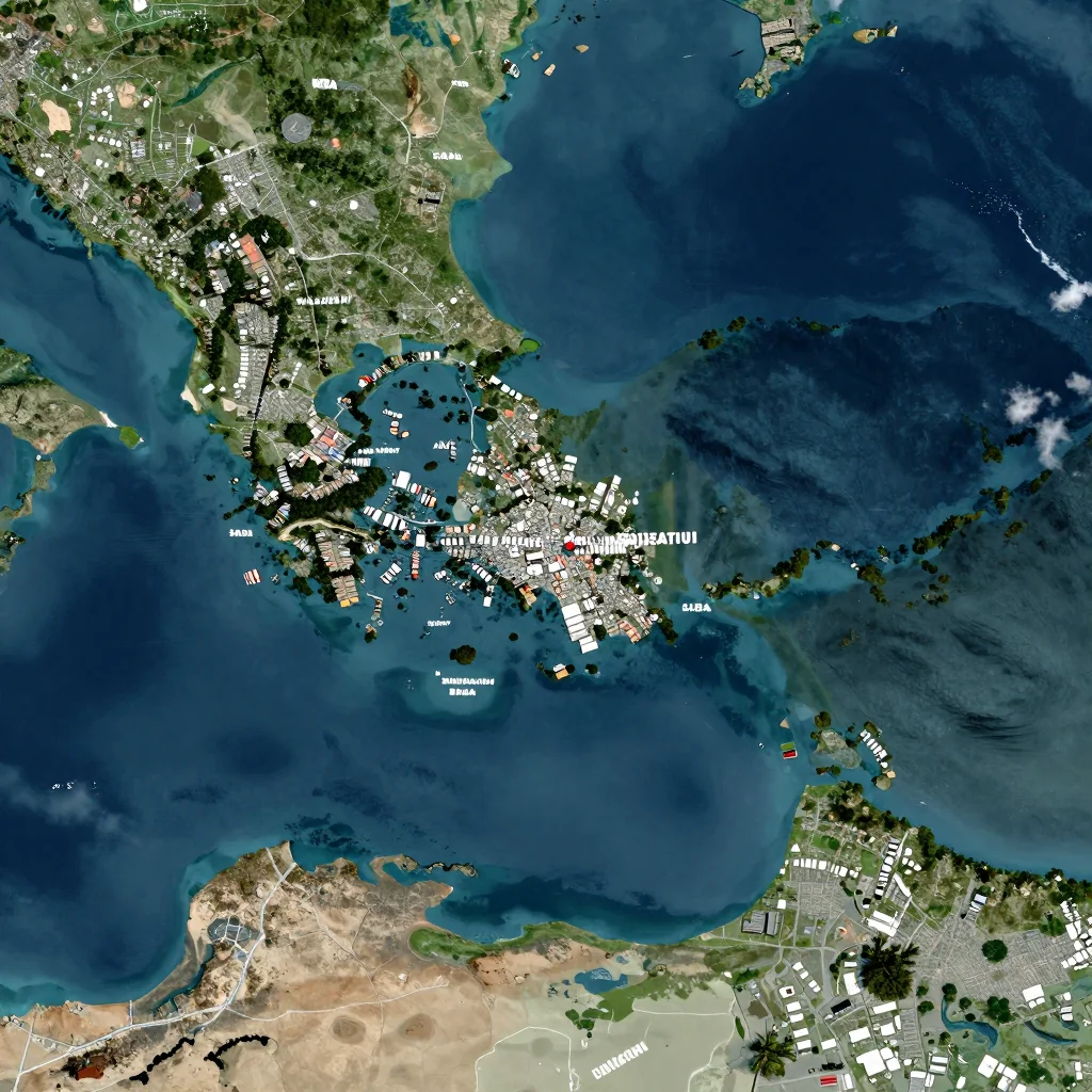 Satellite View of Sint Eustatius and Saba, Bonaire from Space High-resolution satellite image of Sint Eustatius and Saba, Bonaire showing land cover, urban areas, and natural features from space