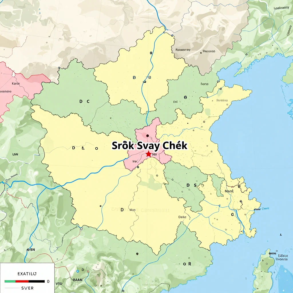 Political Map of Srŏk Svay Chék, Cambodia - Administrative Boundaries Political map showing borders, administrative divisions, major cities, and capital of Srŏk Svay Chék, Cambodia