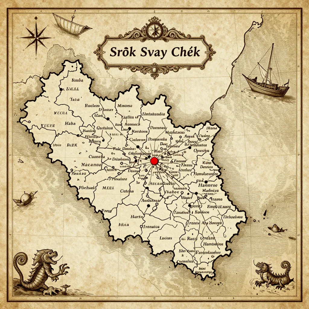 Historical Vintage Map of Srŏk Svay Chék, Cambodia - Antique Cartography Antique vintage map of Srŏk Svay Chék, Cambodia showing historical cartography style