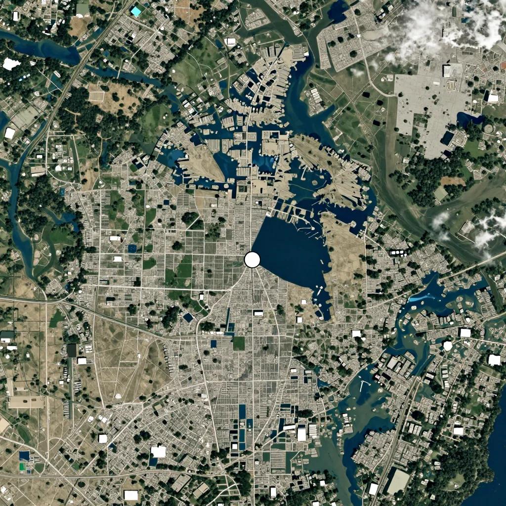High-resolution satellite image of Airdrie, Canada showing land cover, urban areas, and natural features from space