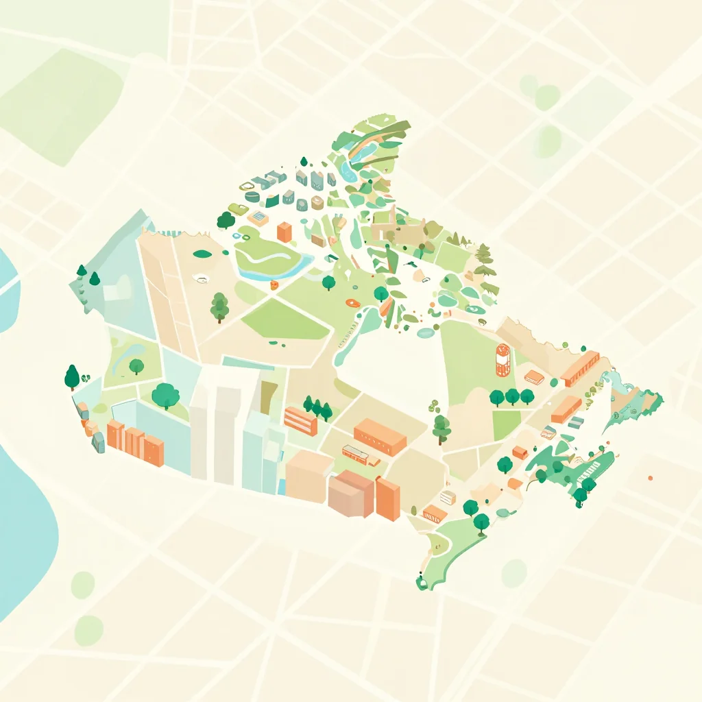 Isometric flat design tourist map of Athabasca, Canada showing landmarks, attractions, and points of interest