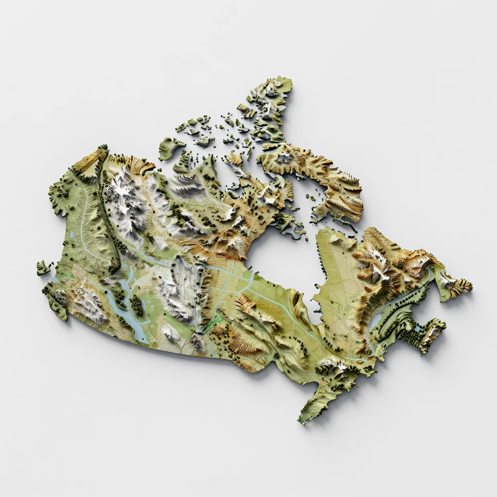 Isometric 3D topographic visualization showing elevation and terrain of Athabasca, Canada