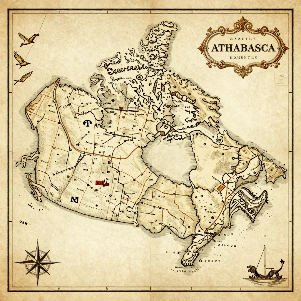 Antique vintage map of Athabasca, Canada showing historical cartography style