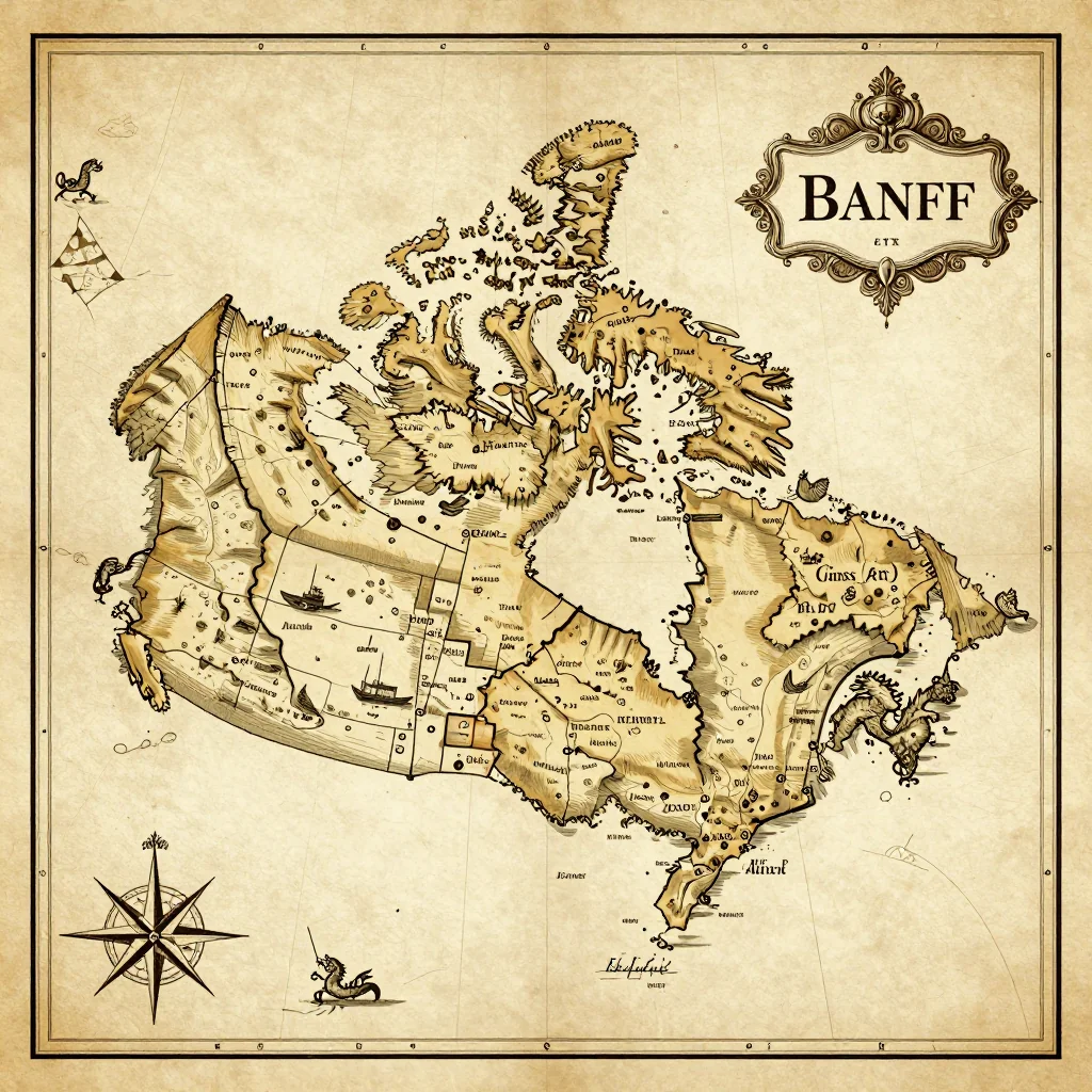 Antique vintage map of Banff, Canada showing historical cartography style