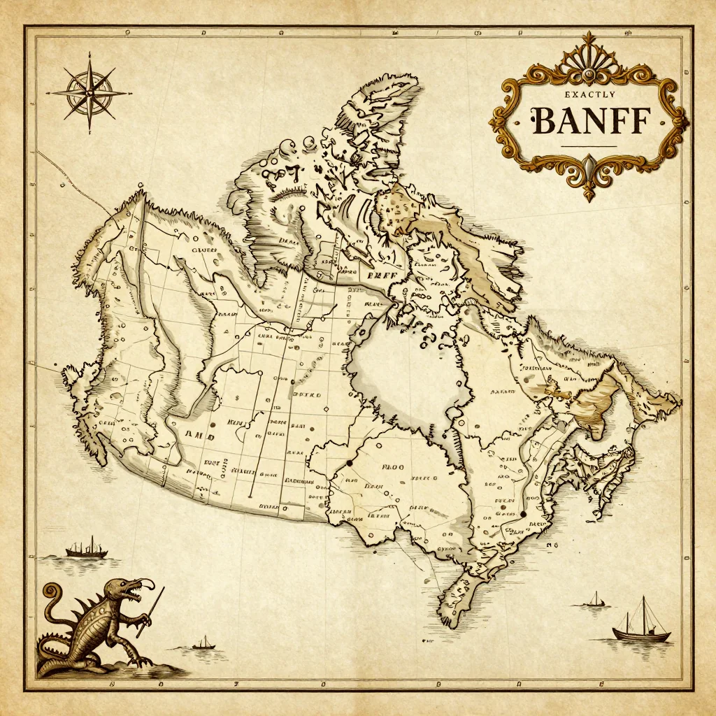 Antique vintage map of Banff, Canada showing historical cartography style