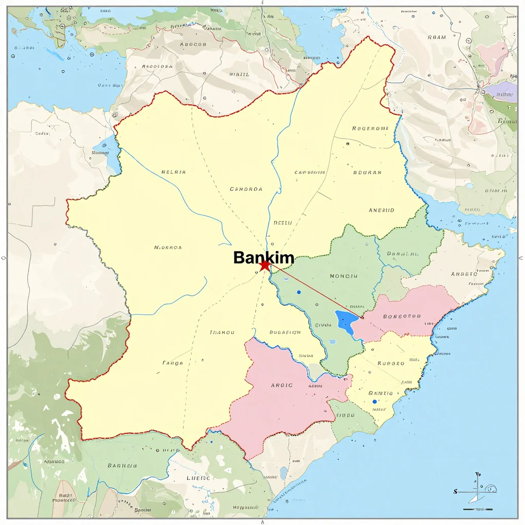 Political map showing borders, administrative divisions, major cities, and capital of Bankim, Cameroon