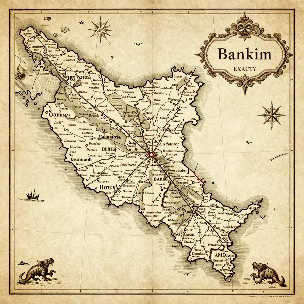Antique vintage map of Bankim, Cameroon showing historical cartography style