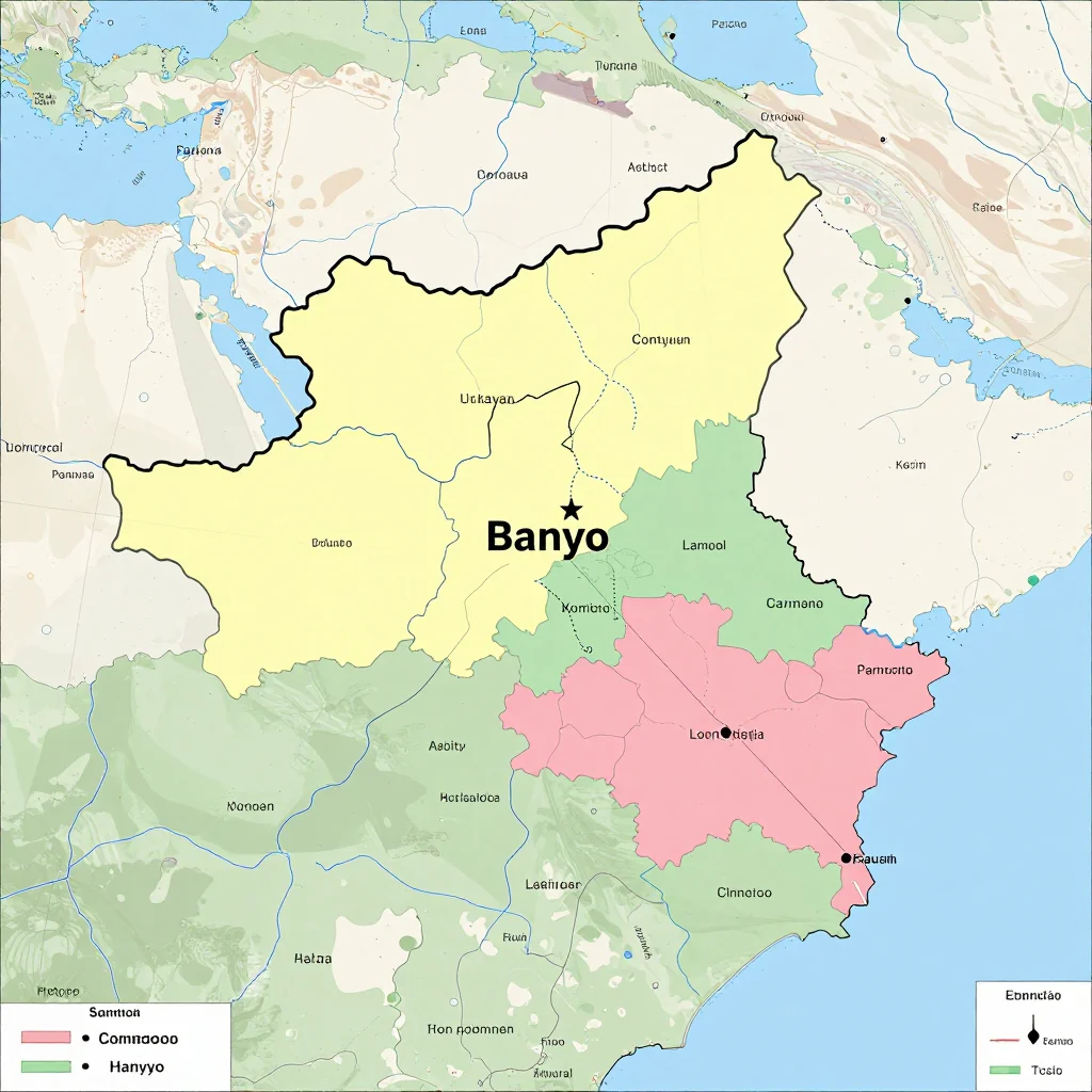 Political Map of Banyo, Cameroon - Administrative Boundaries Political map showing borders, administrative divisions, major cities, and capital of Banyo, Cameroon