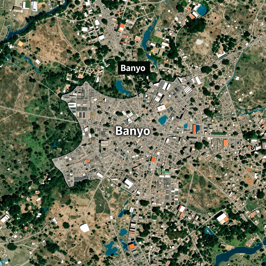 Satellite View of Banyo, Cameroon from Space High-resolution satellite image of Banyo, Cameroon showing land cover, urban areas, and natural features from space
