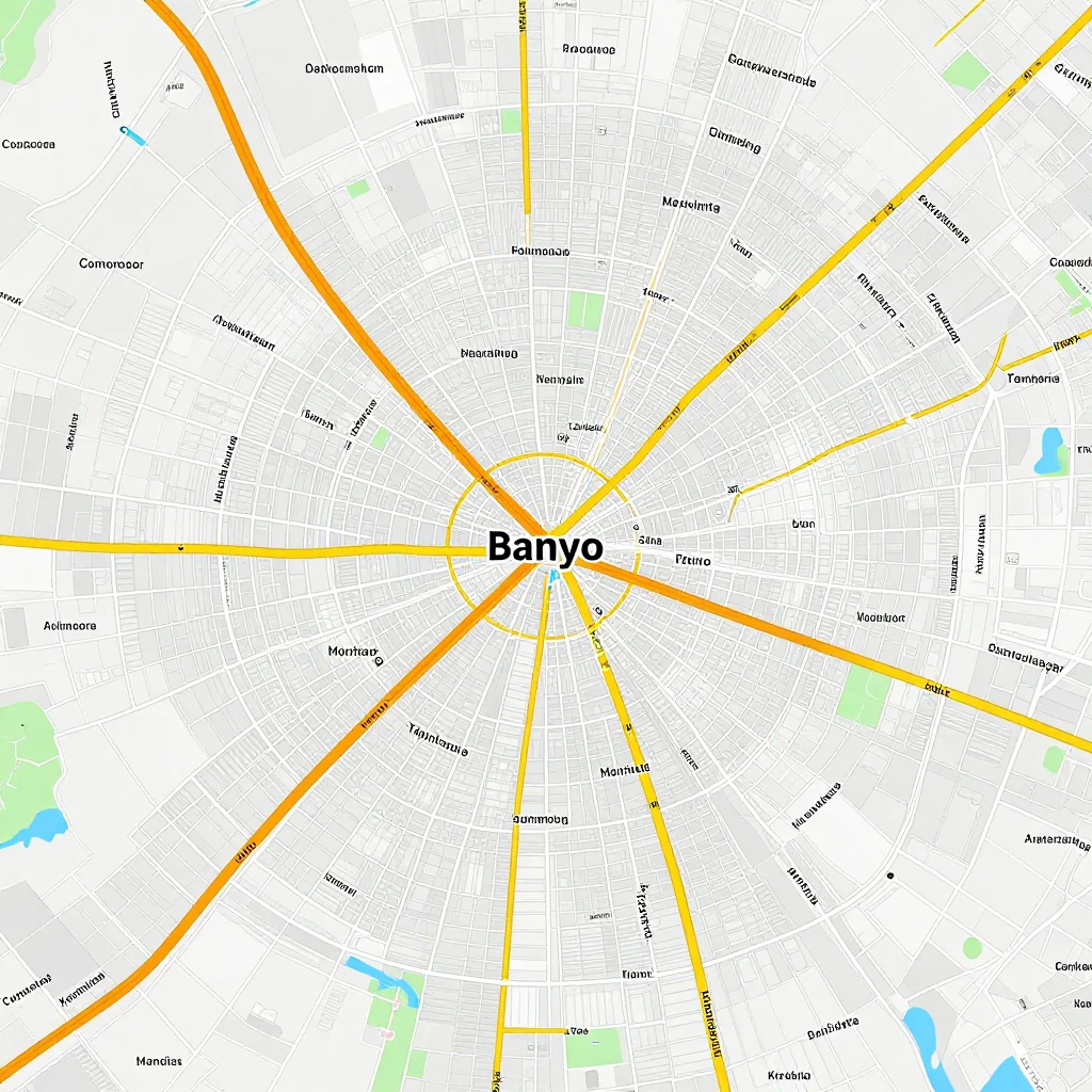 Street Map of Banyo, Cameroon - Road Network Detailed street map showing roads, highways, neighborhoods, and urban layout of Banyo, Cameroon