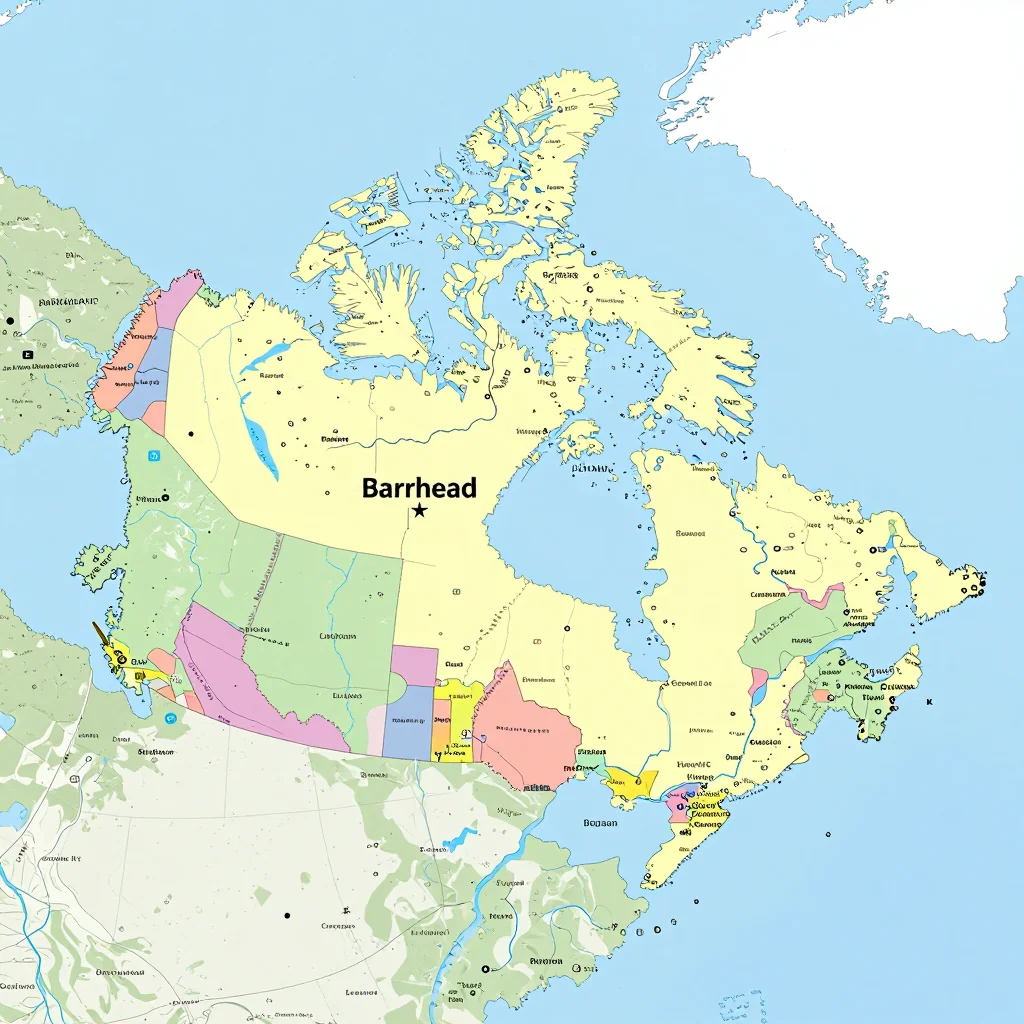 Political map showing borders, administrative divisions, major cities, and capital of Barrhead, Canada
