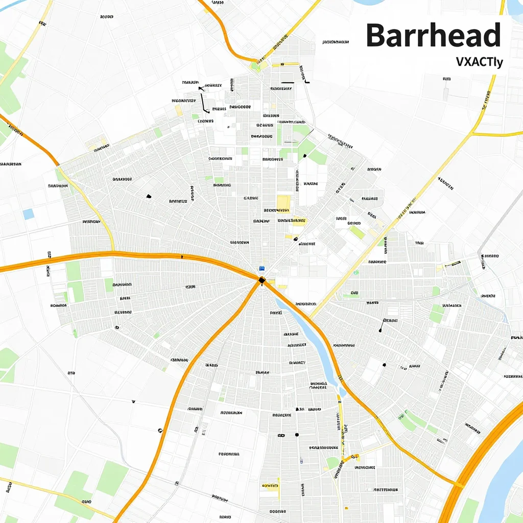 Detailed street map showing roads, highways, neighborhoods, and urban layout of Barrhead, Canada