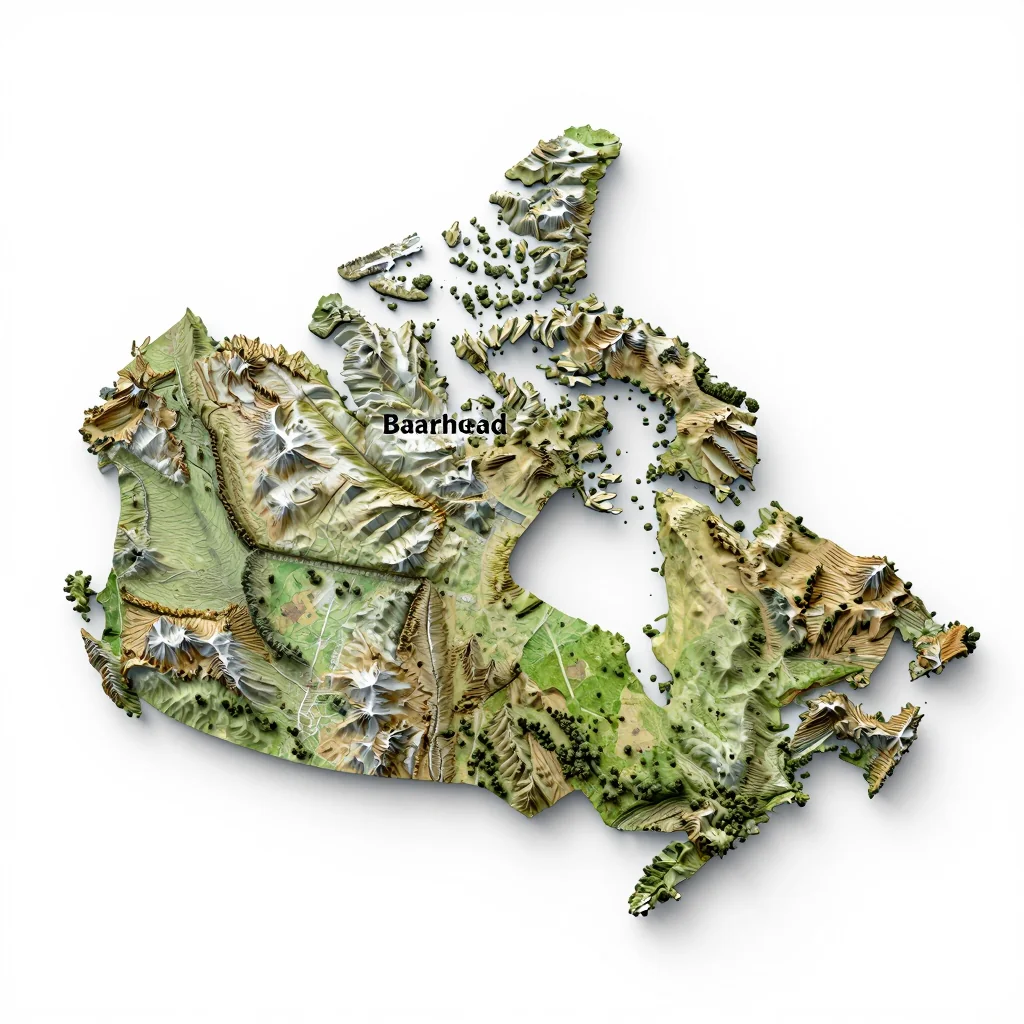 Isometric 3D topographic visualization showing elevation and terrain of Barrhead, Canada