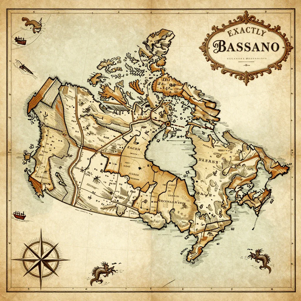 Antique vintage map of Bassano, Canada showing historical cartography style