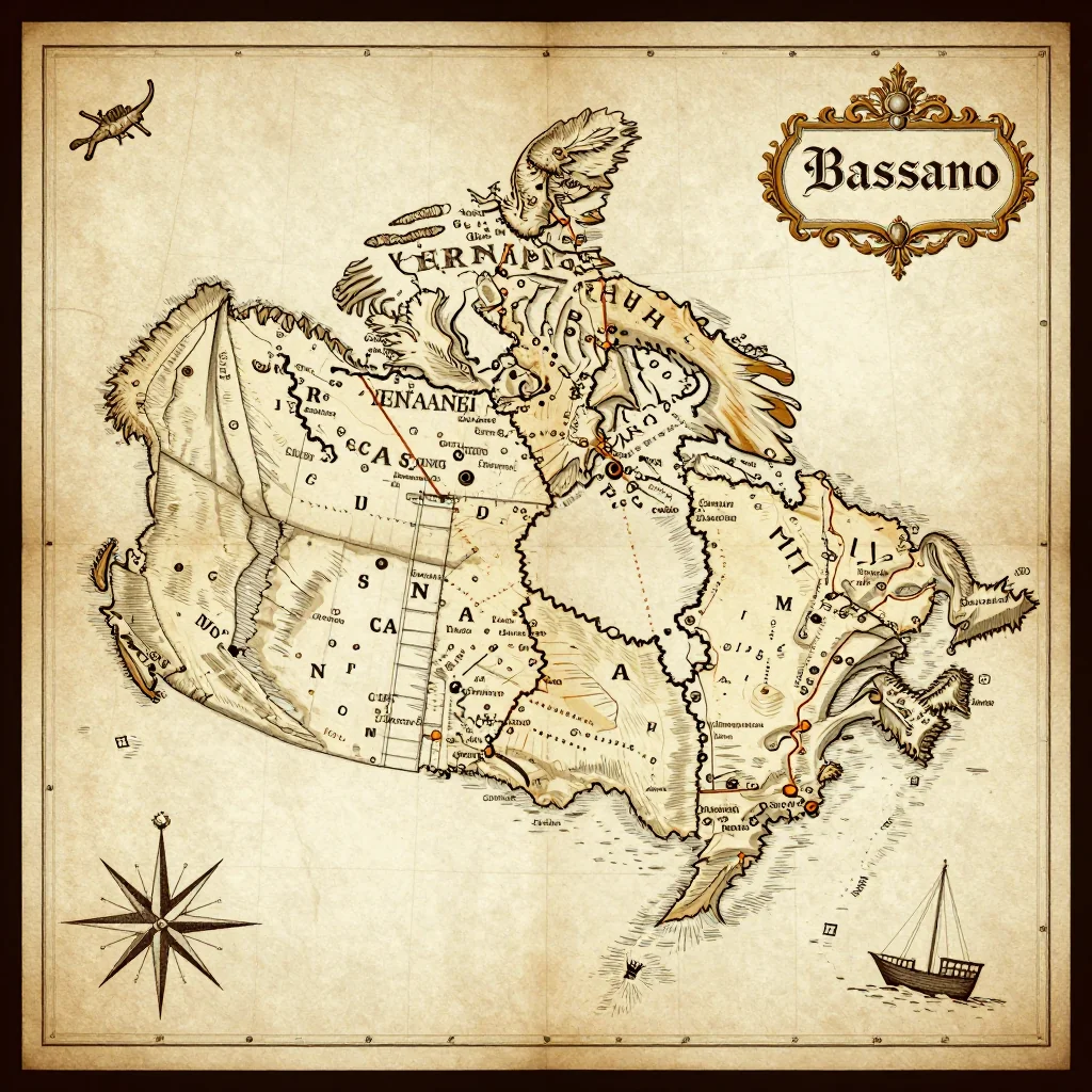 Antique vintage map of Bassano, Canada showing historical cartography style