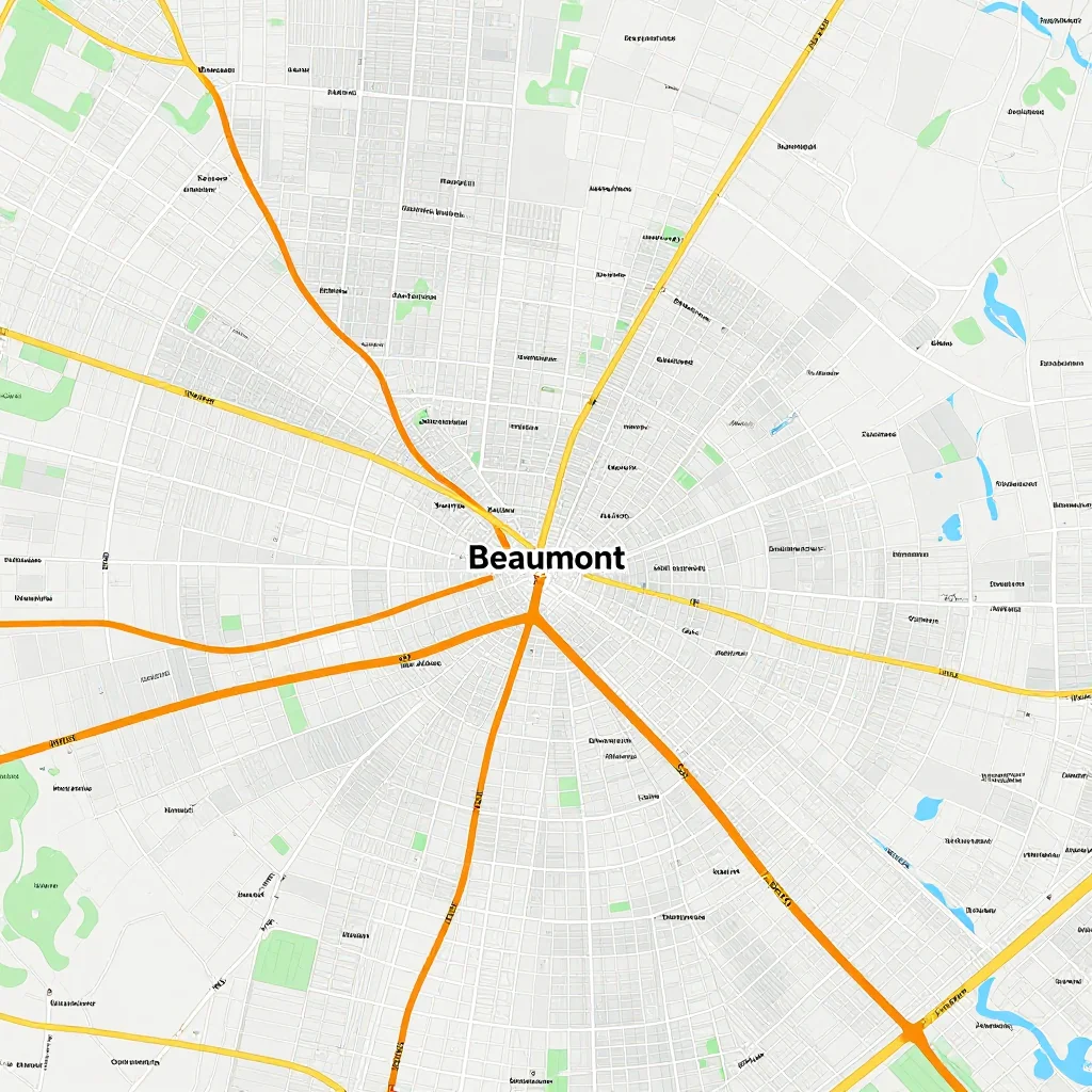 Detailed street map showing roads, highways, neighborhoods, and urban layout of Beaumont, Canada